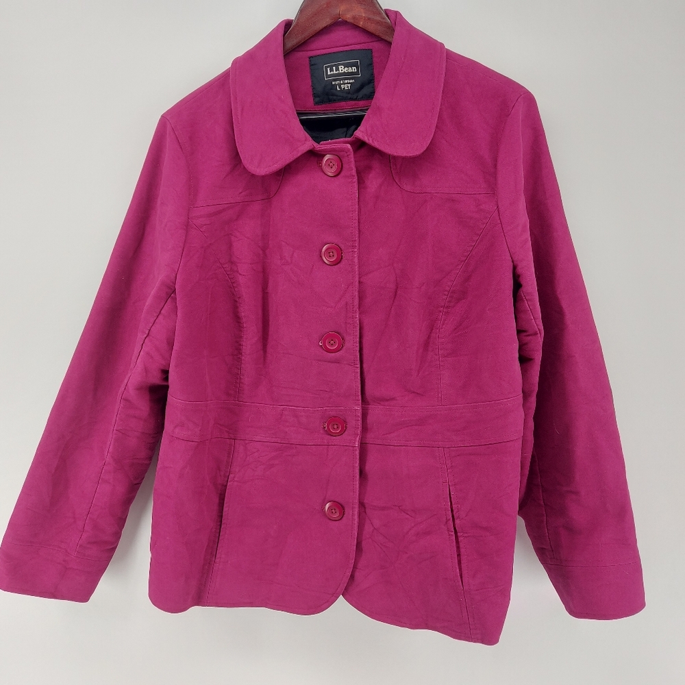 L.L.Bean PEA COAT Size Large Petit Pink Fuchsia Women's Coat Jacket